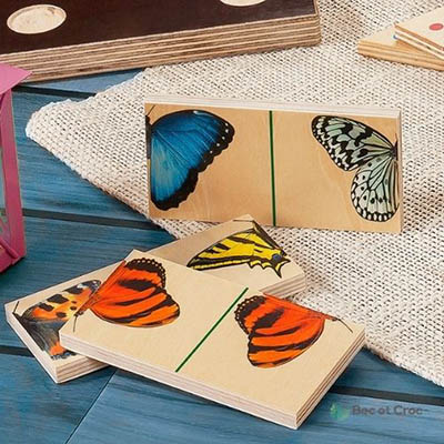 dominos papillons en bois colorés